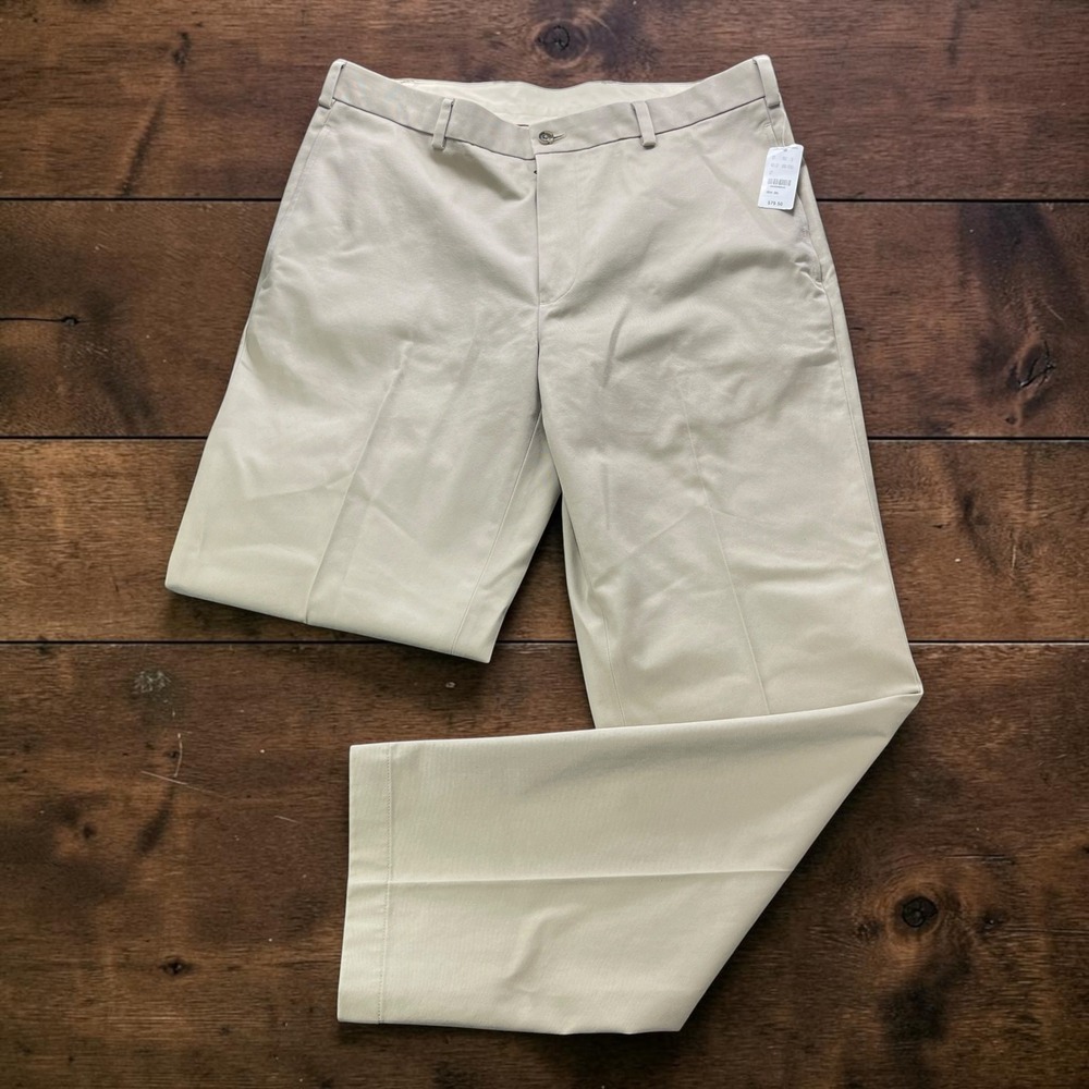 NEW Brooks Brothers Advantage Chino Clark Flat Front Khaki Pants Mens W35xL32